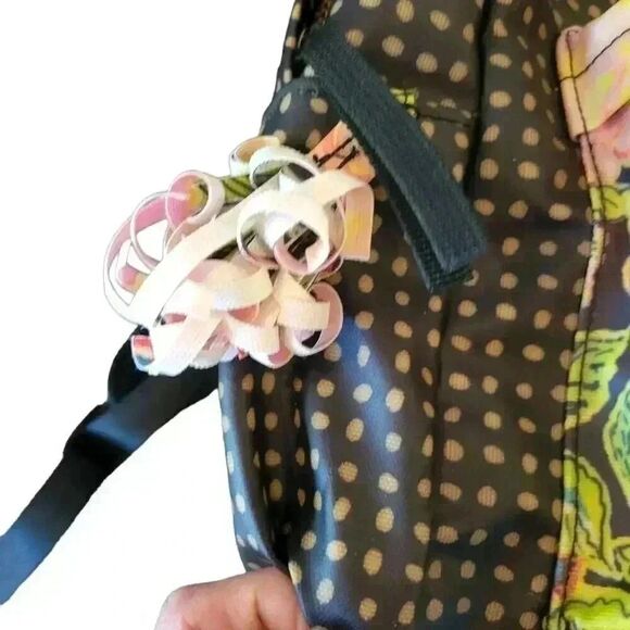 Haute Girl's Black & Gold Polka-dot, Pink Floral Back Pack NEW - Picture 5 of 9